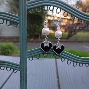 Pink And Black Heart Earrings